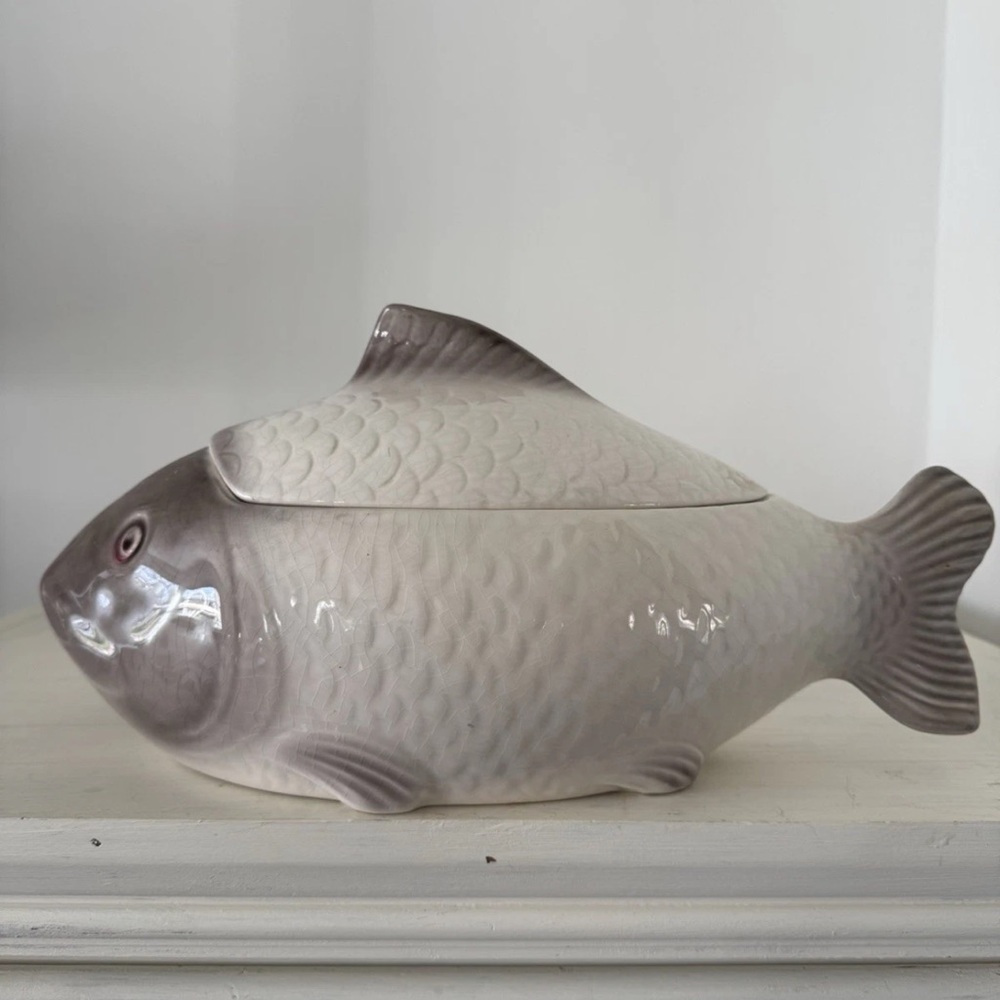 Vtg Ceramic Fish Tureen Canister 14” Made In Germany Waechtersbach Beach house